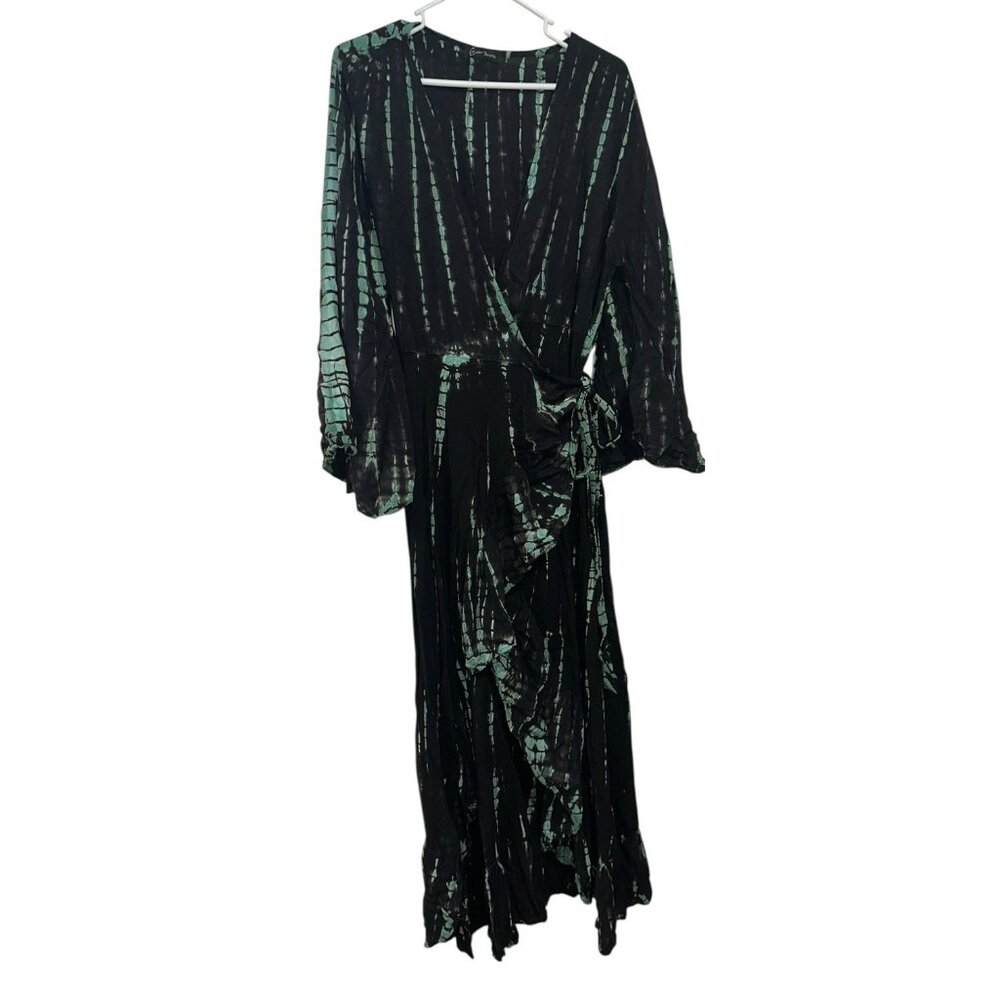 Eastern Serenity Women’s One Size Wrap Maxi Dress Black Green Tie Dye Boho